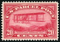 20¢ Parcel Post stamp depicting “Aeroplane Carrying Mail”
Image: Siegel Auction Galleries
