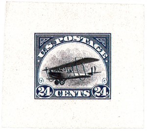Blue and black die proof made on 9 May 1918, showing the plane without the number 38262