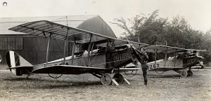 Curtiss JN-4HM mail planes on the field&mdash;38274 (left) and 38262 (right)&mdash;number 38262 was used on the 24&cent; stamp
Image: Smithsonian National Postal Museum, Benjamin Lipsner Collection